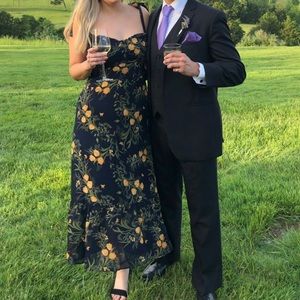 Reformation Black and Yellow Floral Midi Dress